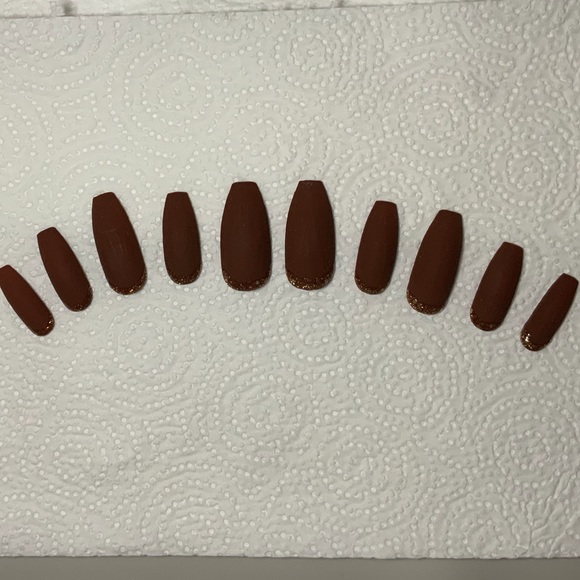 Long Chocolate Matte Coffin Press On Nails-Set/10 - Picture 2 of 7